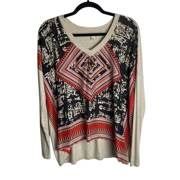 Cabi Size Small Silk Scarf Blouse Aztec Print Long Sleeve Oversized Flowy 768 - Picture 2 of 6